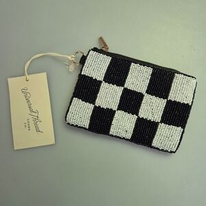 Universal Thread Beaded Coin Purse Black White Checkered Zipper Pouch NWT